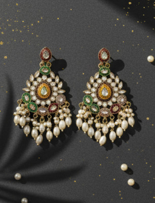 DHVANI Majestic Glow Chandbali Pearl Alloy Drops & Danglers