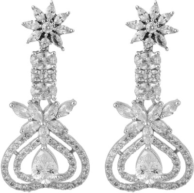 JEWELS GURU White American Diamond Silver Plated Designer Heart shape Earring_JG Cubic Zirconia Brass Drops & Danglers