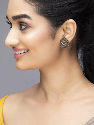 RUBANS Rubans Gold Plated Oxidised Stud Earrings With Studded Stone Design Alloy Stud Earring