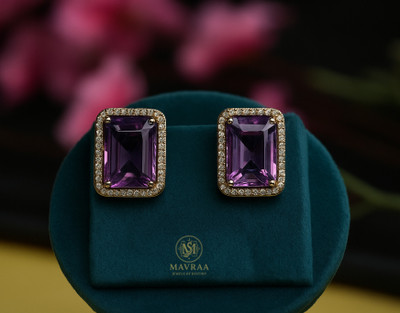 MAVRAA Mavraa Royal Pink Stone Stud Earrings for Women & Girls Cubic Zirconia Alloy Stud Earring