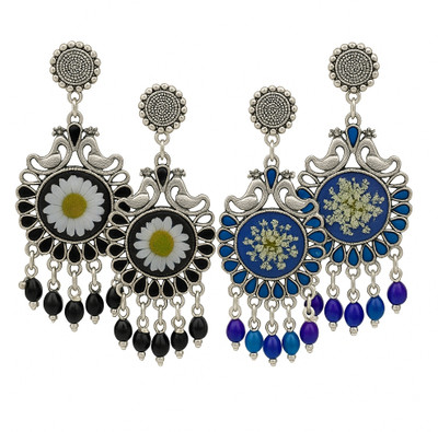 Treasure cave Women Alloy Oxidised Peacock Design Floral Print Earrings Combo (Black & Blue) Alloy Stud Earring, Drops & Danglers, Chandbali Earring, Plug Earring, Earring Set