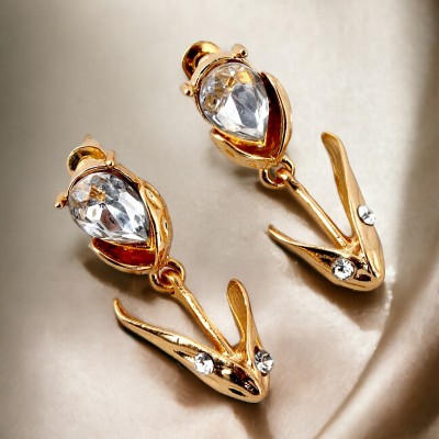 Lucky Jewellery Designer 18k Gold Plated Trendy Stones Dangle Hanging Earrings For Girls & Women Cubic Zirconia Brass Tassel Earring