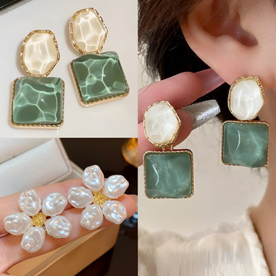 BLINGEE Korean Earrings Combo For Women Girls Floral Flower Earrings Stylish Trending Pearl Alloy Earring Set, Drops & Danglers, Stud Earring