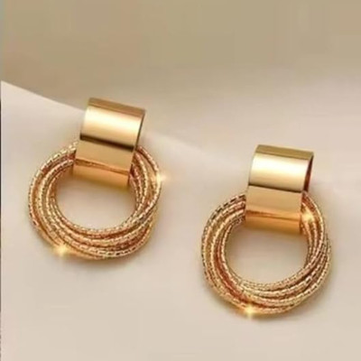 Tiso Trendy Gold-Plated Textured Hoop Stud Earrings for Women and Girls Alloy, Brass Cuff Earring, Earring Set, Huggie Earring, Rhinestone Studs, Stud Earring