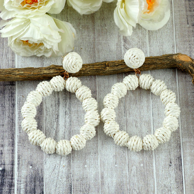 Pressona Handcrafted White Thread Ball Drop & Dangler Earrings Beads Alloy Drops & Danglers