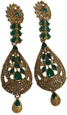 Fashion Empire Traditional Kundan Studded Floral Design Pearl Chandbali Earrings for Women's Crystal Brass Drops & Danglers