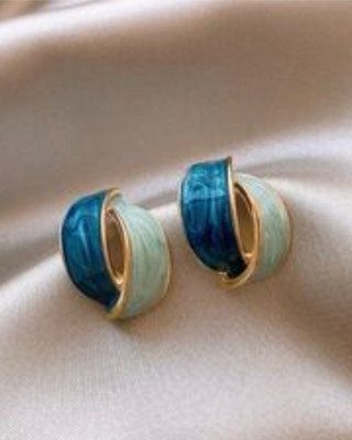 MAHADEV CREATION Enamel Blue Crossing Curve Earring Crystal Alloy Stud Earring