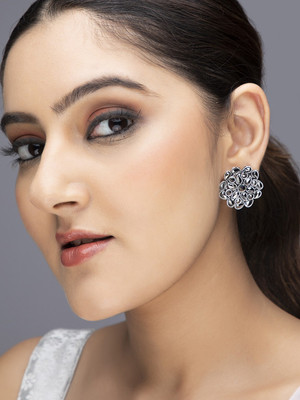 RUBANS Rubans Silver Plated Stud Earrings With Studded Metallic Colour Stones Alloy Stud Earring