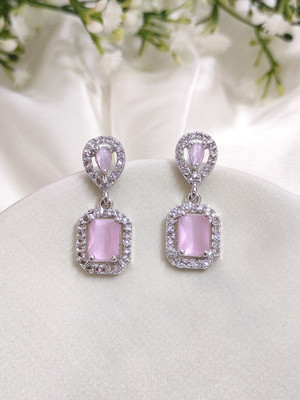 Jihi Fashions American Diamond Rhodium-Plated Drop Earrings With Beautiful Square Stone Cubic Zirconia Alloy Drops & Danglers