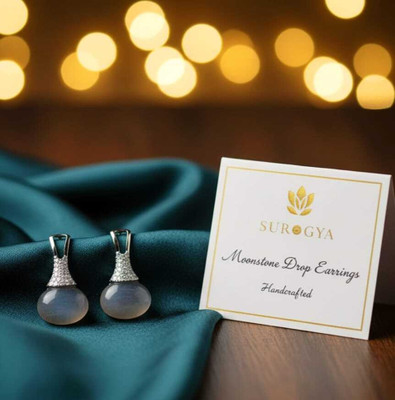 Surogya Moonstone Drop Earrings for Women | Elegant Cat's Eye Stainless Steel Hoop Earring