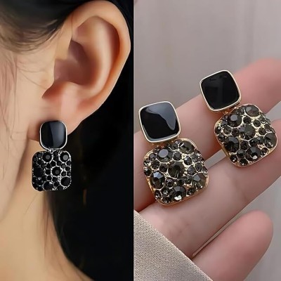 neze NZ 48 Luxury Black Zircon Stone Earrings Alloy Drops & Danglers