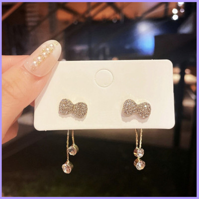Vembley Korean Studded Bow Shiny Tassels Drop Earrings For Women/Girls Cubic Zirconia Alloy Stud Earring