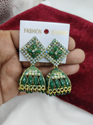 SR Sarthak Royal Traditional Gold Plated Stone Kundan Jhumki Earrings Pearl Brass Jhumki Earring, Earring Set