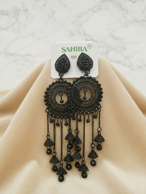 Sahiba Royal Black Traditional Long Chandbali Design Jhumka Alloy Jhumki Earring