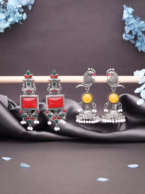 Alasca Drop Earrings for Women & Girls Pearl Design with Brass Metal Diamond Brass Drops & Danglers