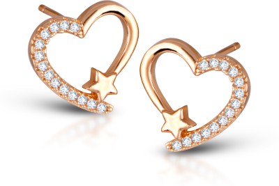 VIGHNAHARTA Twinkling Elegant Heart CZ Gold Plated Stud Earring For women and Girls Cubic Zirconia Alloy, Brass Stud Earring