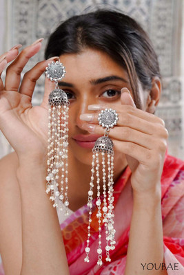 Ashir Oxidised pearl latkan silver jhumki jhumka Earrings for women and girls Alloy Jhumki Earring