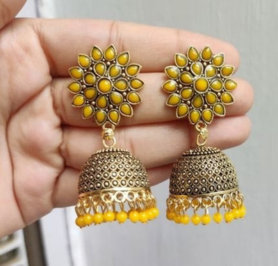 Jeweave Ethnic Floral Design Jhumki Earrings | Sunflower Style Ethnic Jewelry Alloy Jhumki Earring