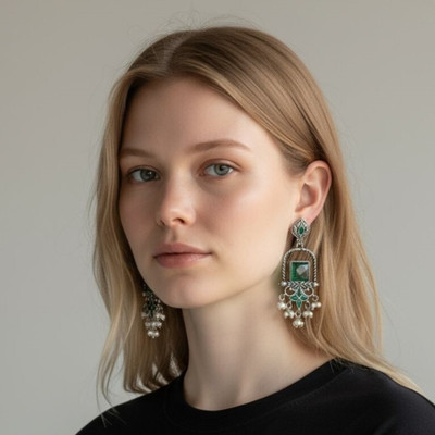 Antico Jaipuri Silver Oxidised Jhumka Earrings for Girls and Women. Beads Alloy Jhumki Earring, Drops & Danglers, Chandbali Earring