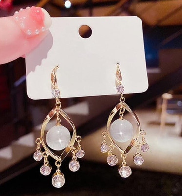 AKISON JEWELS ircon Pearl Jhumki Korean Earrings For Women Trendy Western Fashion Earring Pearl, Crystal, Diamond, Cubic Zirconia Alloy Earring Set, Drops & Danglers, Jhumki Earring