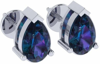 Diamtrendz Jewels Pear Solitaire Gemstone June Birthstone White Gold Plated Sterling Silver Alexandrite Silver Stud Earring