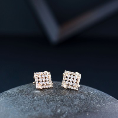 I Jewels Rose Gold Plated CZ American Diamond Square Studs Earrings Alloy Stud Earring