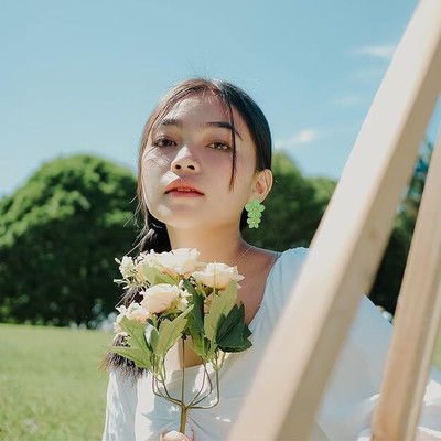 Anamya Collections light green 2 layer earrings Alloy Stud Earring