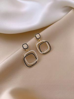 Aylana Square Layered Black Drop Earrings Alloy Drops & Danglers