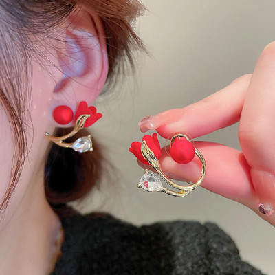 MSK red Rose Stud Pearl Alloy Stud Earring