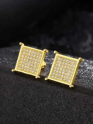 FIMBUL Men Stainless Steel Hip Hop Classic Bohemian Square Stone Studded Studs Zircon Stainless Steel Stud Earring