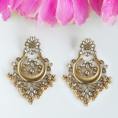 TRIBAL ZONE Gold Oxidised Chandbali Earring Brass Chandbali Earring