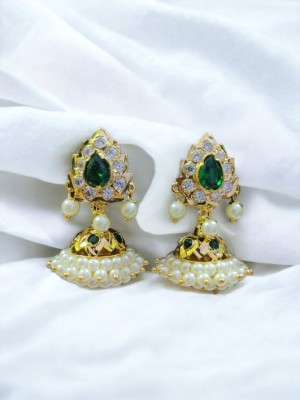 Rekha Jewellery Green Gems Pan Design Tops With Bellimoda Pearl Copper Jhumki Earring