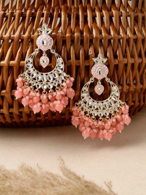 Studio Sukkhi Sparkling Gold Plated With Kundan Studded Pink Meenakari Chandbali Earrings Alloy Chandbali Earring