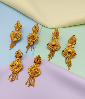 pearl jewellery Pack of 3 Pair Traditional Gold Pleted Collection Brass Drops & Danglers, Jhumki Earring, Chandbali Earring