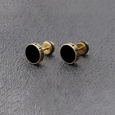 house of common Stylish Gold Plated Black Onyx Studs Onyx Brass Stud Earring