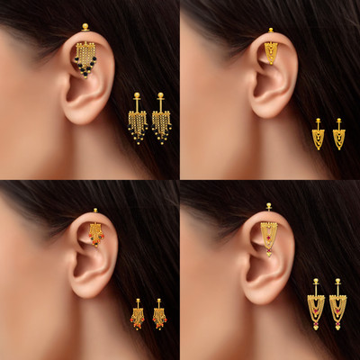 Drashti Collection Traditional Look Maharashtrian Micron Gold Plated Bugadi Earrings Pack Of 4 Brass Ear Thread