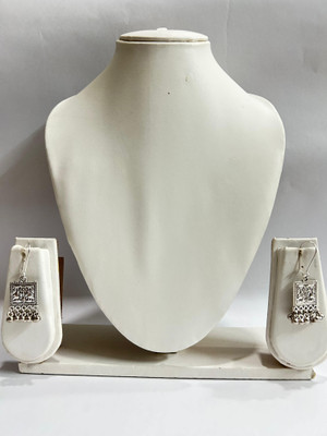 Tanishq Bohemian Silver Oxidized Square Dangle Earrings with Jhumka Beads Alloy Drops & Danglers