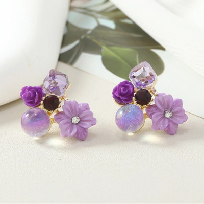 RISHASTYLE Beautiful stylish floral purple, white combination earring for girls and women Zircon Alloy Stud Earring, Hoop Earring, Earring Set