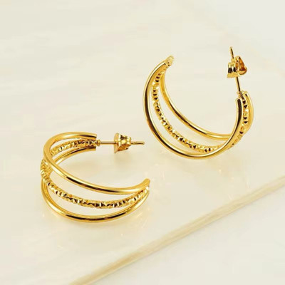 jewelsandmore Stainless Steel Multi Layer Twist Loop With Stones Crystal Stainless Steel Hoop Earring