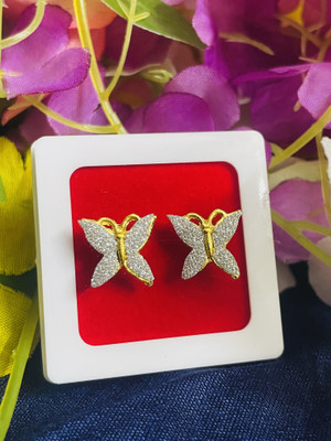 TMR Creation Fancy white butterfly Earrings for women and girls Agate Brass Stud Earring