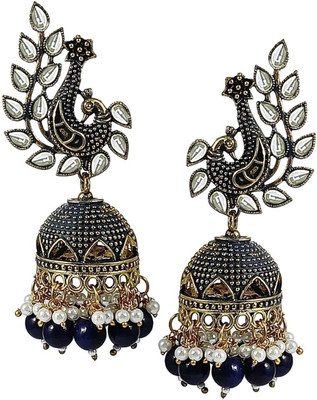 Fashion Fusion Gold Plated Meenakari Peacock Shaped Jhumka/Jhumki Earrings For Women & Girls Alloy Jhumki Earring