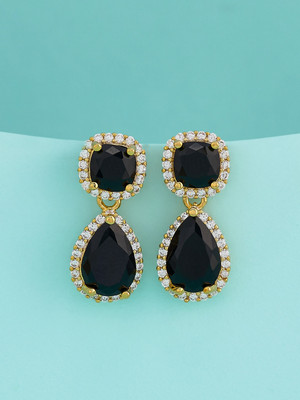 Kushal's Fashion Jewellery Black Gold-Plated Party Zircon Trendy Drop Earrings Zircon Copper Drops & Danglers