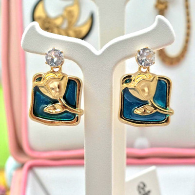 Happy Shimmers Enamel Gold Earring Zircon Alloy Stud Earring
