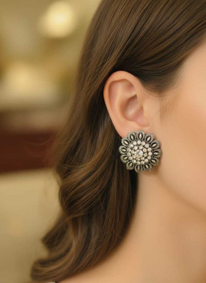 Anj oxidized silver plated jewellery Crystal, Pearl German Silver Stud Earring