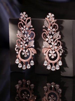 RUBANS 18k Rose Gold Plated Zirconia Studded Chandelier Earrings Brass Stud Earring