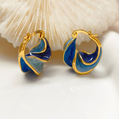 ShinyDrops Trendy Blue and Gold Enamel Wave Design Hoop Earrings for Women & Girls Alloy Hoop Earring