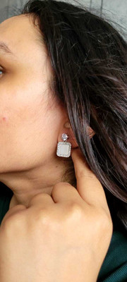 HariShree Kajal Elegant Square Pearl Drop Earrings with Crystal Stone for Women Alloy Stud Earring