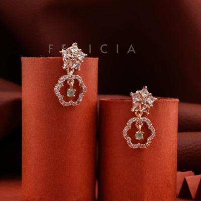 Felicia Rosegold Toned CZ STUD Earrings for Women and Girls Cubic Zirconia Brass Stud Earring