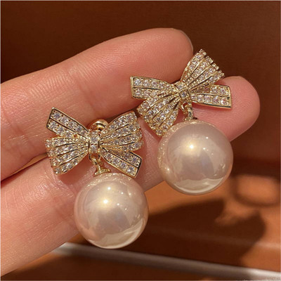 Arvora Classic Pearl & Bow Earrings | Gold-Plated Dainty Dangles Pearl Alloy Stud Earring