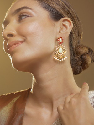 RUBANS 22k Gold Plated Cubic Zirconia Brass Chandbali Earring